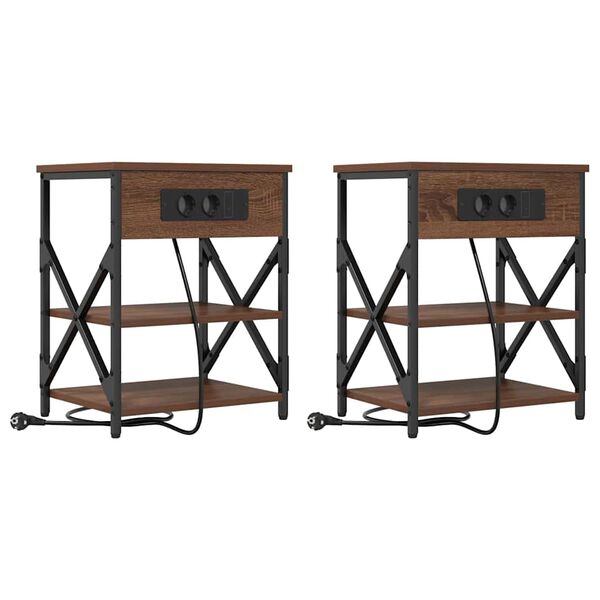 vidaXL Arm&aacute;rio de Cabeceira 2 pcs Carvalho Marrom 41 x 31 x 51 cm