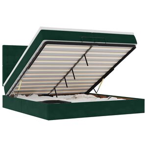 vidaXL Estrutura de cama otomana com colch&atilde;o verde escuro Veludo
