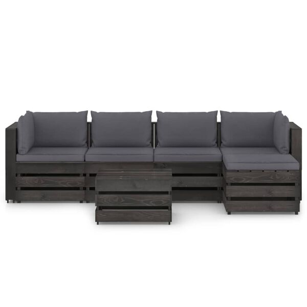 vidaXL 6 pcs conj. lounge jardim + almofad&otilde;es madeira impreg. cinzento