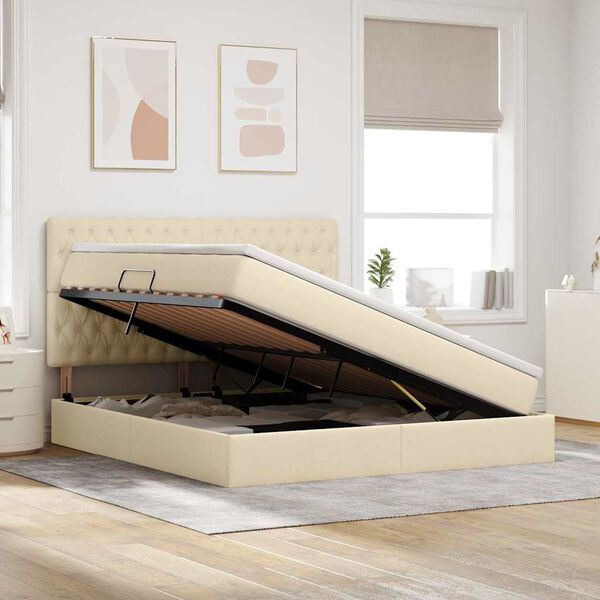 vidaXL Cama com arruma&ccedil;&atilde;o e LED com led Creme 180 x 200 cm Poli&eacute;ster