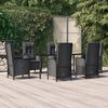vidaXL 7 pcs conjunto de jantar p/ jardim c/ almofad&otilde;es vime PE preto