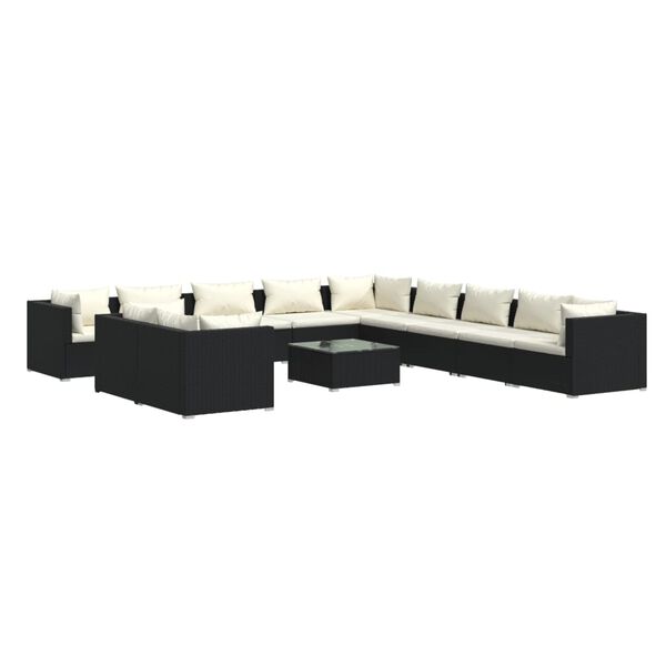 vidaXL 12 pcs conjunto lounge de jardim c/ almofad&otilde;es vime PE preto
