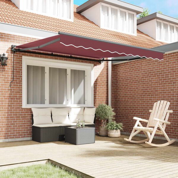 vidaXL Toldo Retr&aacute;til Manual Borgonha 300 x 250 cm Alum&iacute;nio e Tecido