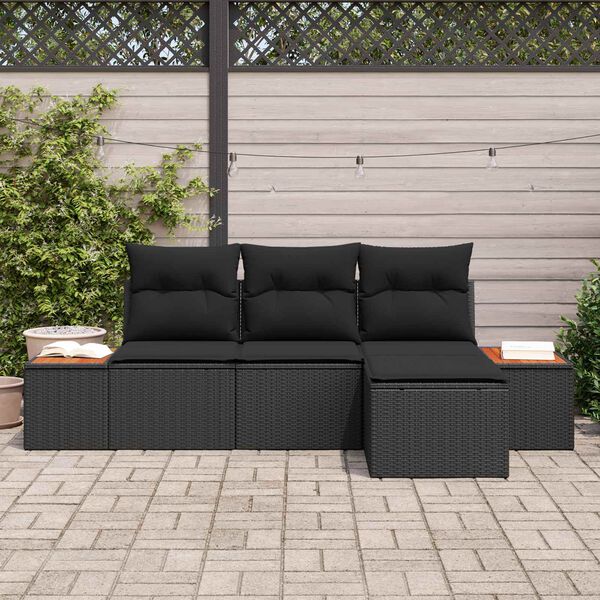 vidaXL Conjunto de Sof&aacute; de Jardim 4 pcs Preto Rattan de Polipropileno