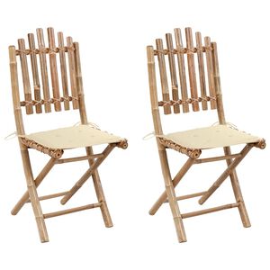 vidaXL Cadeiras de jardim dobr&aacute;veis c/ almofad&otilde;es 2 pcs bambu