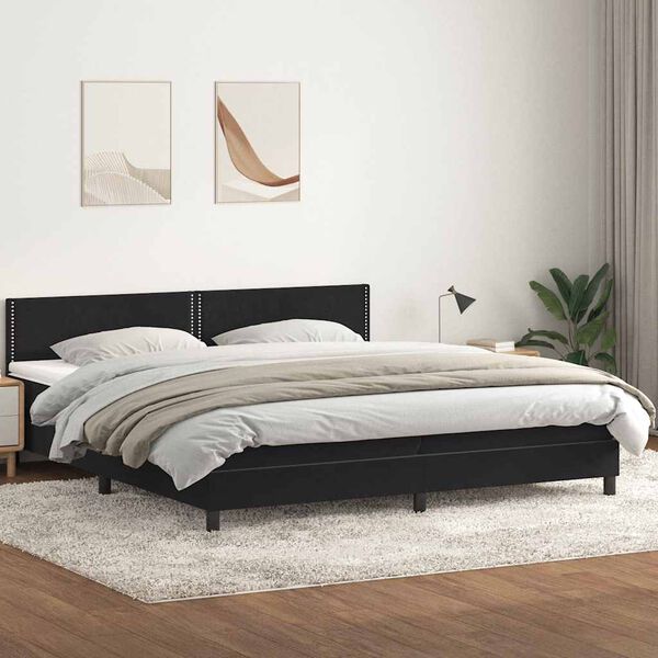 vidaXL Cama box spring c/ colch&atilde;o e LED 180x210 cm veludo preto