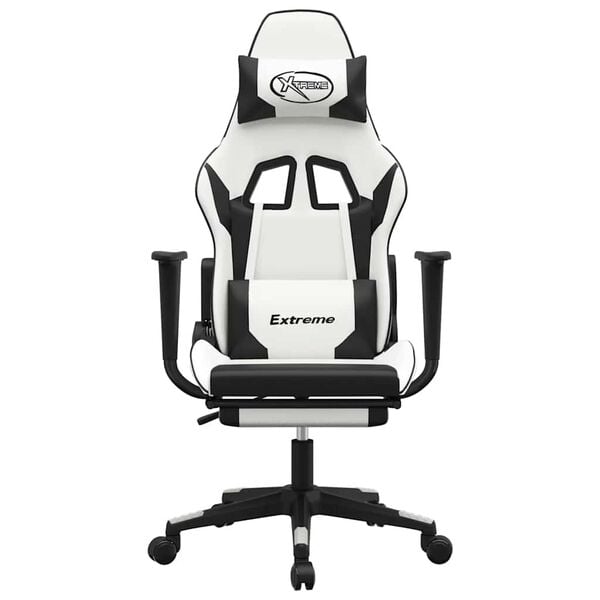 vidaXL Cadeira gaming massagens c/ apoio pés couro artif. Branco/preto