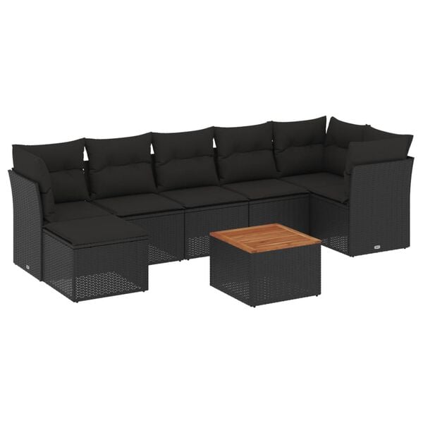 vidaXL 8 pcs conjunto sof&aacute;s de jardim com almofad&otilde;es vime PE preto
