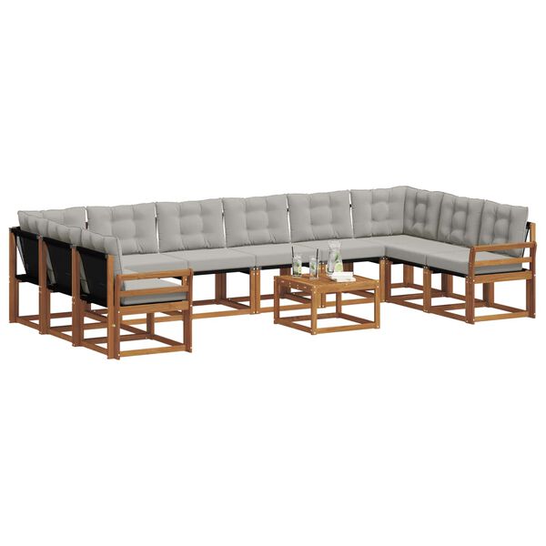 vidaXL Conjunto de Sof&aacute;s para Exterior 11 pcs Cinza Natural e Claro