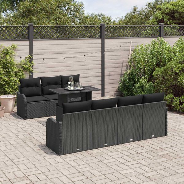vidaXL Conjunto de Sofá de Jardim 8 pcs Preto Rattan de Polipropileno