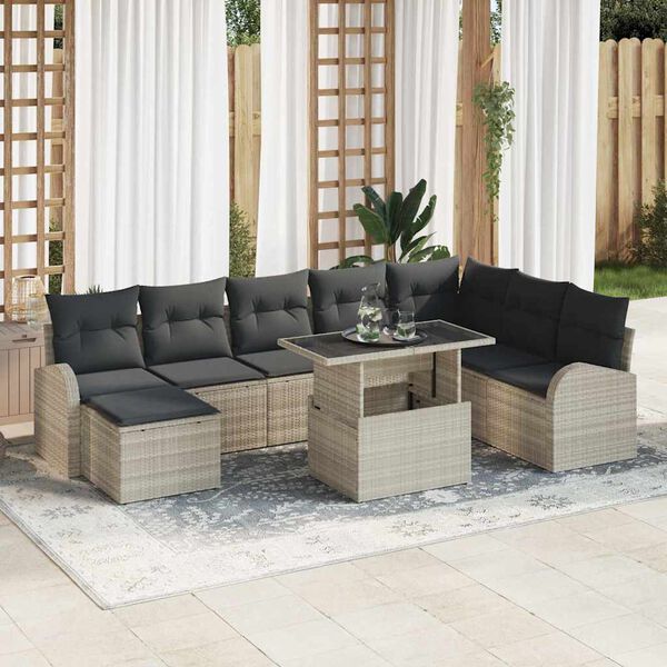 vidaXL Conjunto de Sofá de Jardim 9 pcs Cinzento-claro