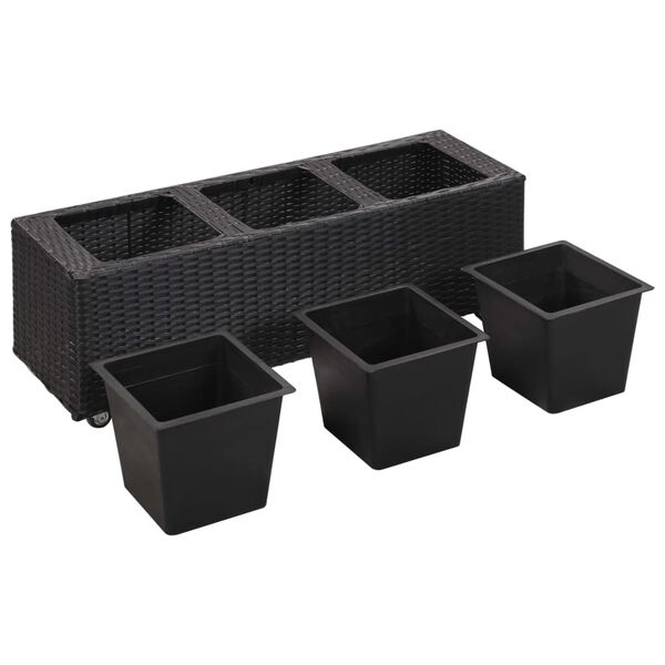 vidaXL Floreira com 3 vasos 100x30x36 cm vime PE preto
