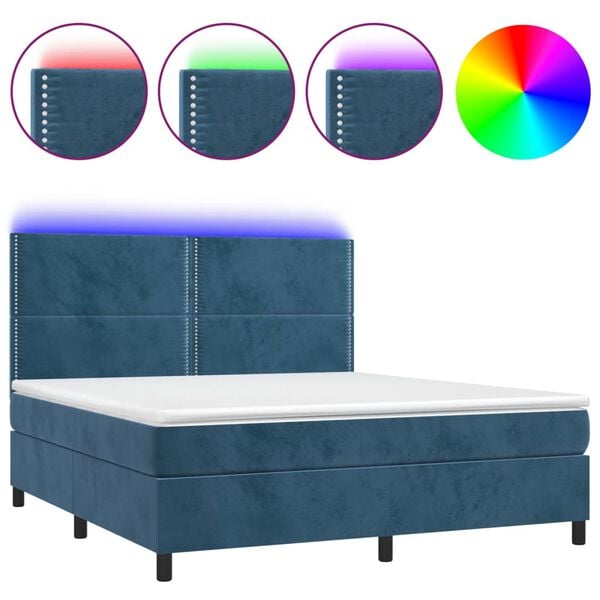 vidaXL Cama box spring c/ colch&atilde;o/LED 160x200 cm veludo azul-escuro