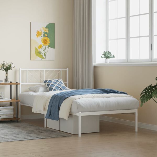 vidaXL Estrutura de cama sem colch&atilde;o com cabeceira 75x190 cm branco