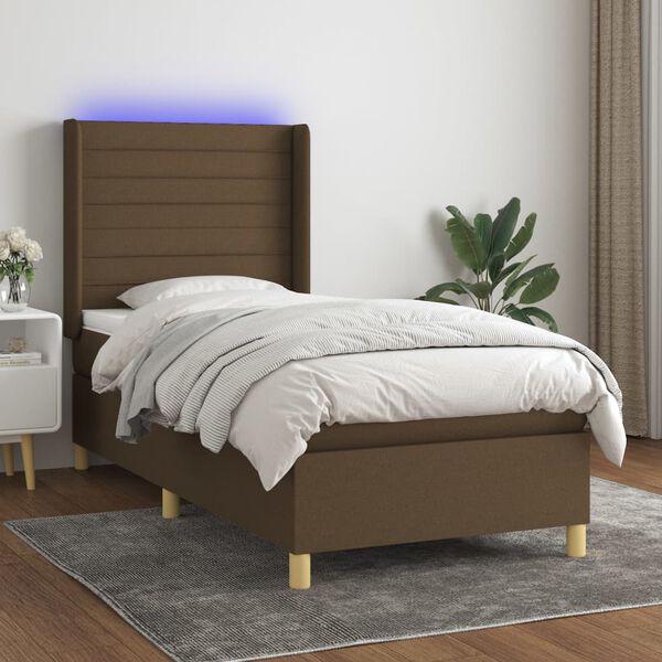 vidaXL Cama box spring c/ colch&atilde;o/LED 100x200cm tecido castanho-escuro
