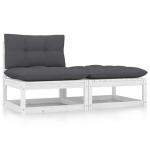 vidaXL 2 pcs conjunto lounge jardim c/ almofad&otilde;es pinho maci&ccedil;o branco