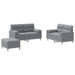 vidaXL 3 pcs conjunto de sof&aacute;s com almofadas tecido cinzento-claro