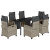 vidaXL 7 pcs conj. jantar p/ jardim c/ almofad&otilde;es vime PE cinza-claro