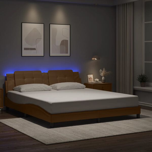 vidaXL Estrutura de cama com LED sem colch&atilde;o Zadar 180x200 cm cappuccino