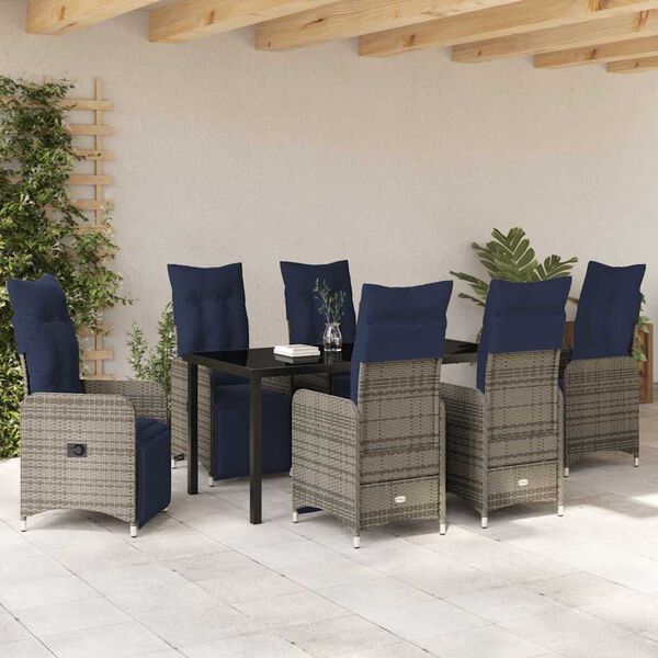 vidaXL Conjunto de Mesa e Cadeiras 7 pcs Cinzeto Rattan de PE