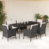 vidaXL 7 pcs conjunto de jantar p/ jardim c/ almofad&otilde;es vime PE preto