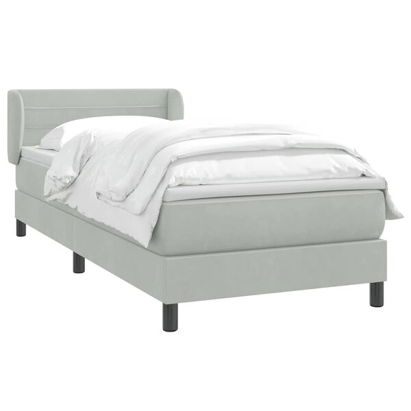 vidaXL Cama com molas/colch&atilde;o cinzento-claro 80x220 cm veludo