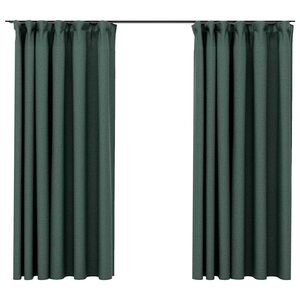 vidaXL Cortinas opacas aspeto linho c/ ganchos 2 pcs 140x175 cm verde