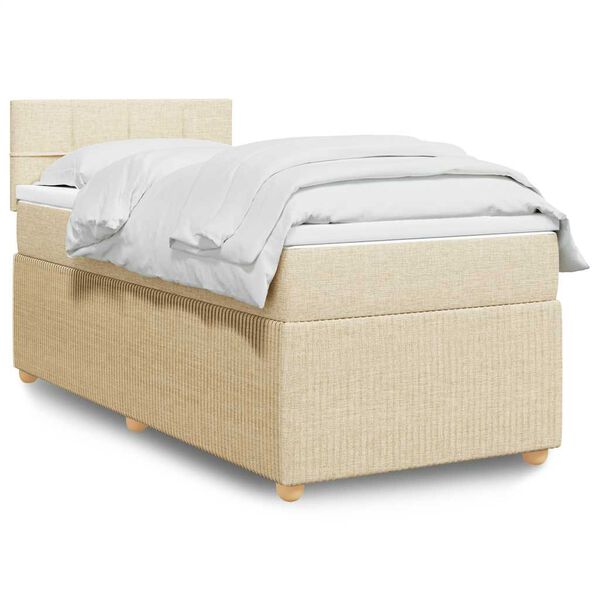 vidaXL Cama com molas/colch&atilde;o 90x200 cm tecido cor cr&egrave;me