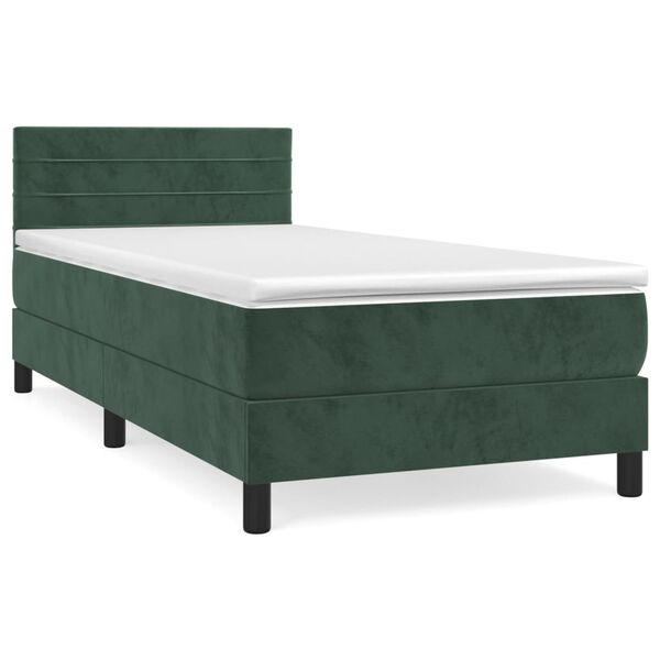 vidaXL Cama com molas/colch&atilde;o 100x200 cm veludo verde-escuro