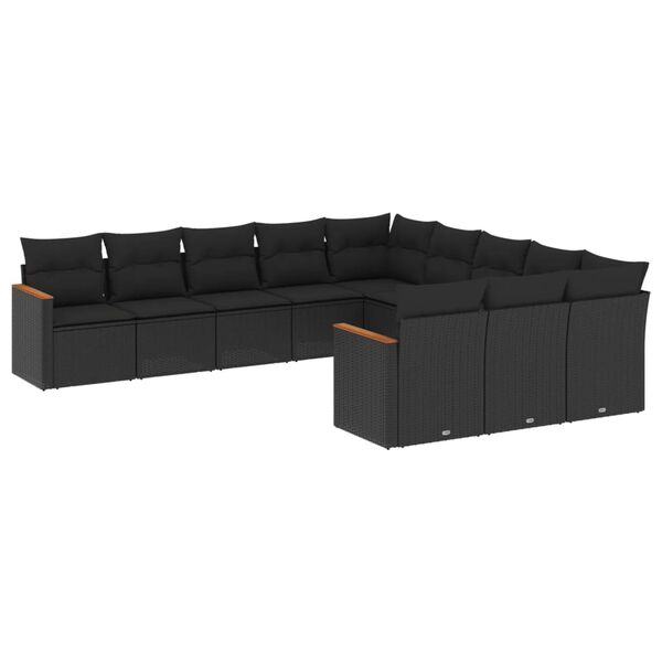 vidaXL 11 pcs conjunto sof&aacute;s de jardim c/ almofad&otilde;es vime PE preto