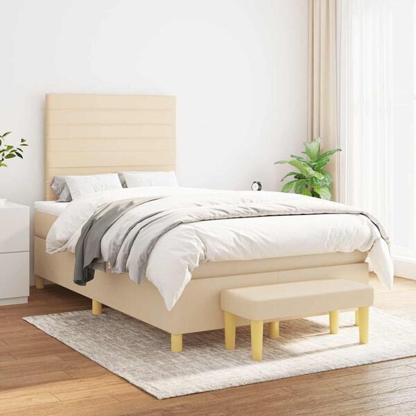 vidaXL Cama boxspring com colch&atilde;o 120x190 cm tecido cor creme