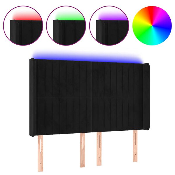 vidaXL Cabeceira de cama c/ luzes LED veludo 147x16x118/128 cm preto