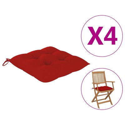 vidaXL Almofadas para cadeiras 4 pcs 40x40x8 cm vermelho