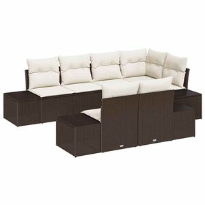 vidaXL Conjunto de Sof&aacute; de Jardim 7 unid. Marrom e Creme vime PE