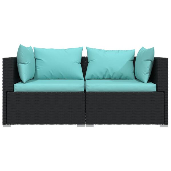 vidaXL 3 pcs conjunto lounge de jardim c/ almofad&otilde;es vime PE preto