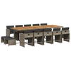 vidaXL 15 pcs conjunto jantar p/ jardim c/ almofad&otilde;es vime PE cinzento