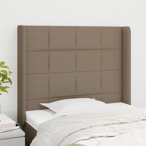 vidaXL Cabeceira cama c/ abas tecido 93x16x118/128cm cinza-acastanhado