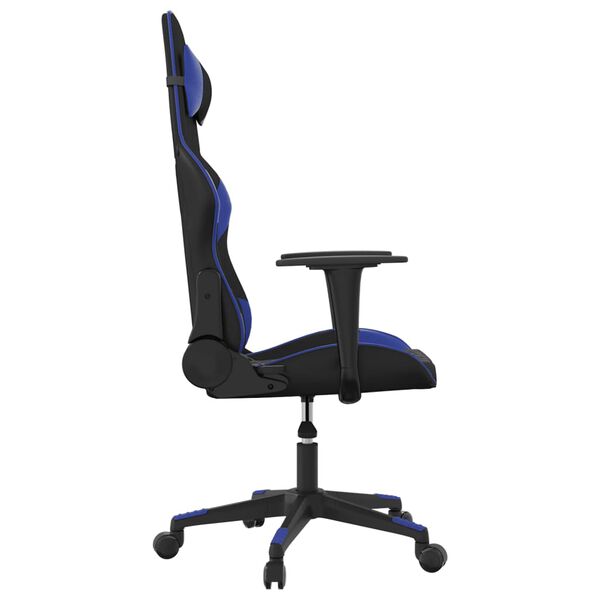 vidaXL Cadeira gaming de massagens couro artificial preto e azul