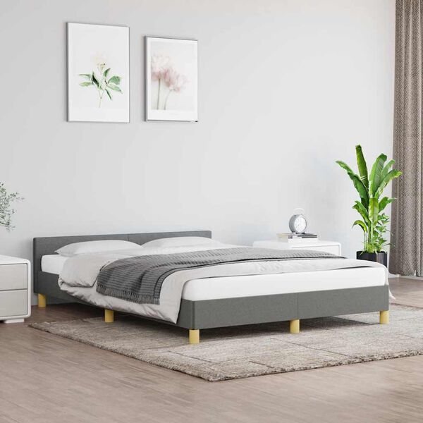 vidaXL Estrutura de cama sem colch&atilde;o 140x190 cm tecido cinzento-escuro