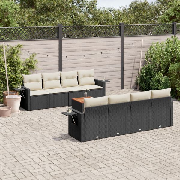 vidaXL 9 pcs conjunto de sof&aacute;s p/ jardim c/ almofad&otilde;es vime PE preto