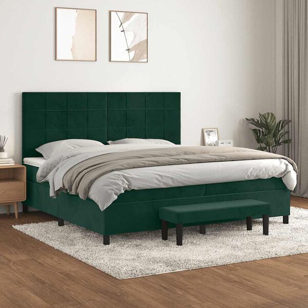 vidaXL Cama com molas/colch&atilde;o 200x200 cm veludo verde-escuro