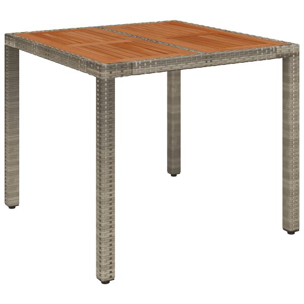 vidaXL Mesa de jardim com tampo de madeira 90x90x75 cm vime PE cinza