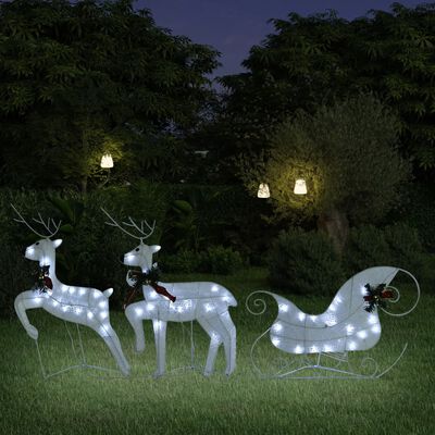 vidaXL Decoração de Natal renas/trenó p/ exterior 60 luzes LED branco