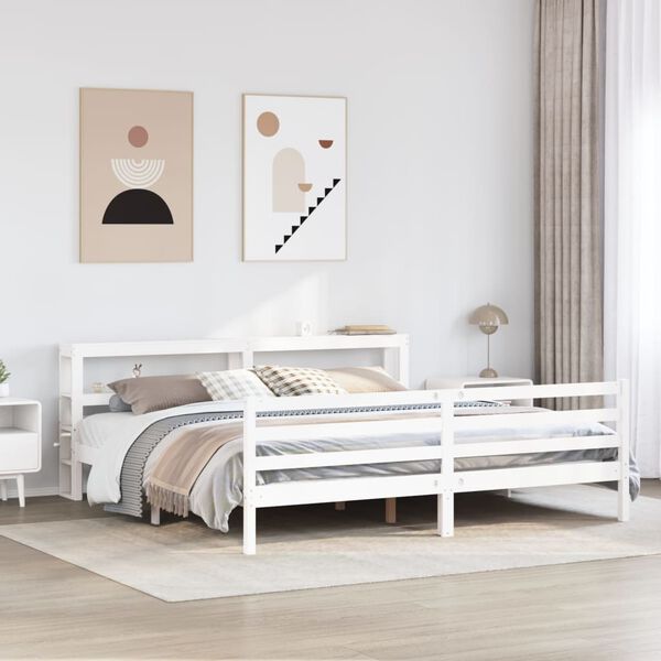 vidaXL Cama sem colch&atilde;o 200x200 cm madeira de pinho maci&ccedil;a branco