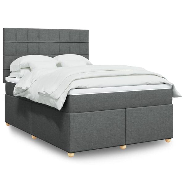 vidaXL Cama com molas/colch&atilde;o 140x190 cm tecido cinzento-escuro