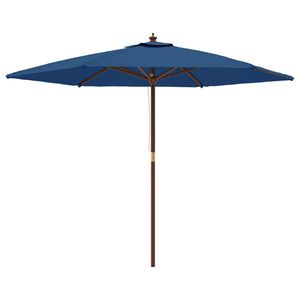 vidaXL Guarda-sol de jardim com poste de madeira 299x240 cm azul-ciano