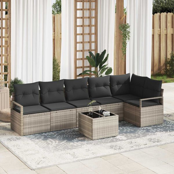 vidaXL Conjunto de Sof&aacute; de Jardim 7 pcs Cinzento-claro vime PE