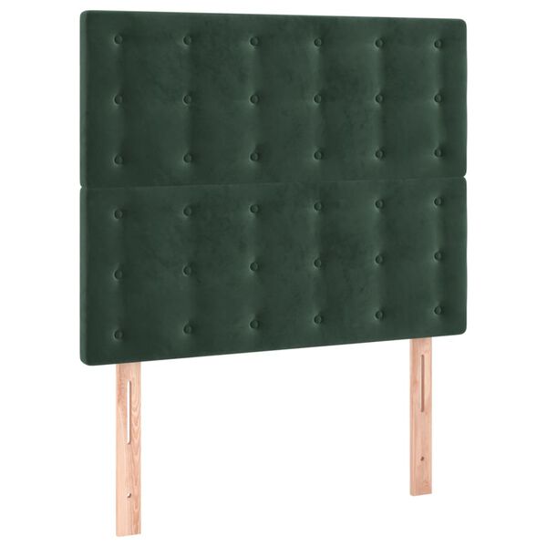 vidaXL Cabeceira de cama c/ LED veludo 80x5x118/128 cm verde-escuro