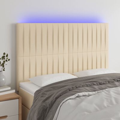 vidaXL Cabeceira cama c/ LED tecido 144x5x118/128 cm crème