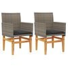 vidaXL Cadeiras de jardim c/ almofad&otilde;es 2 pcs vime PE/madeira cinza